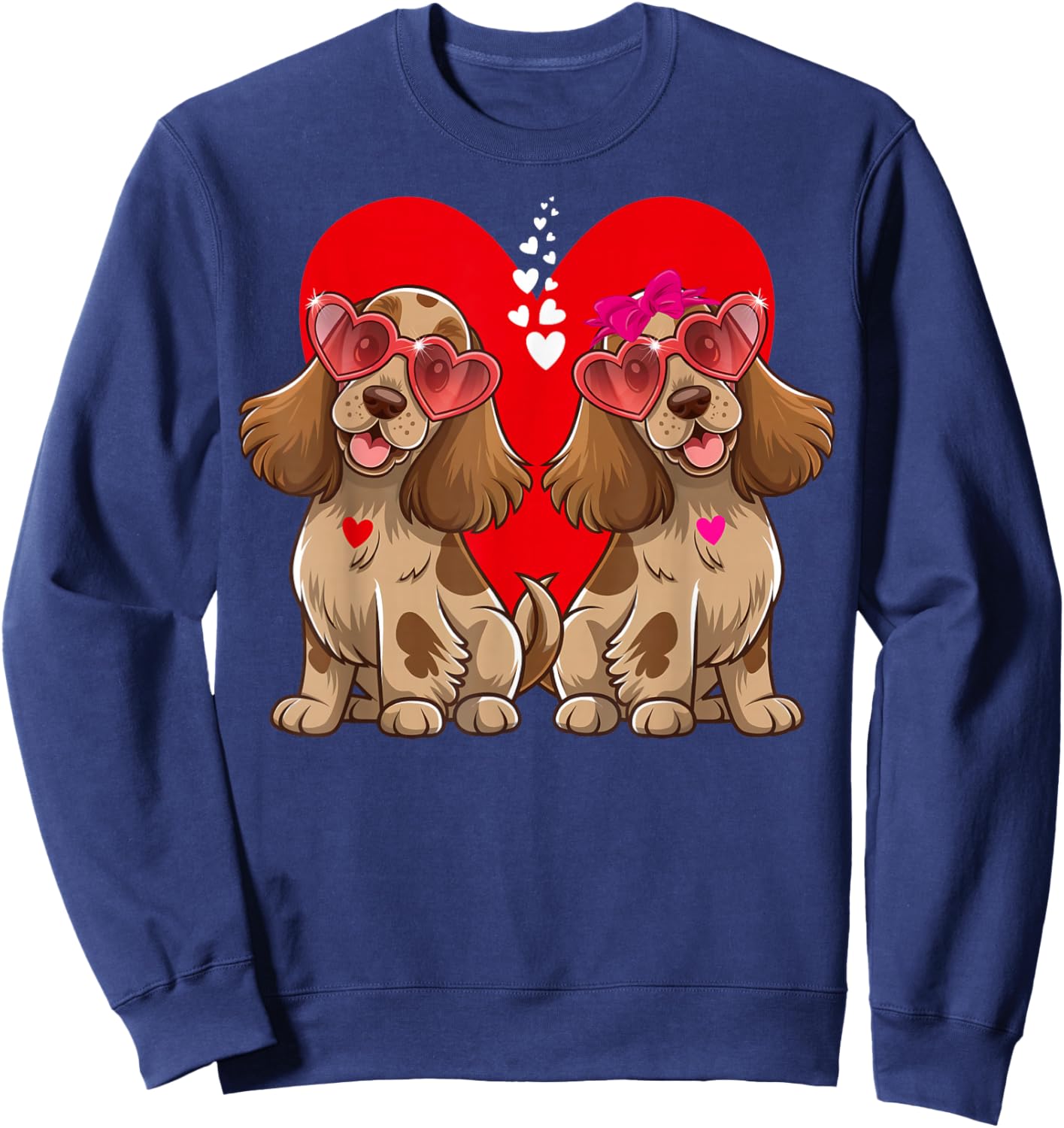 Cocker Spaniel Dog Matching Couple Heart Valentine's Day Sweatshirt - Sweatshirt | Navy