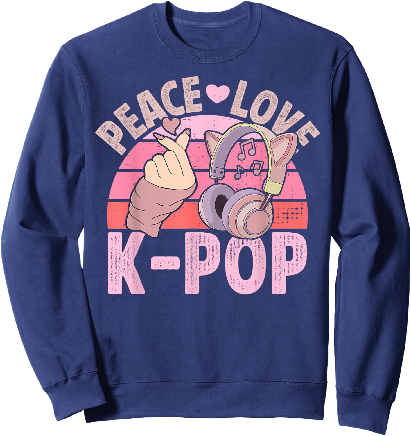 Retro Headset Kpop Peace Love K-Pop Heart K Pop Girl Sweatshirt - Sweatshirt | Navy