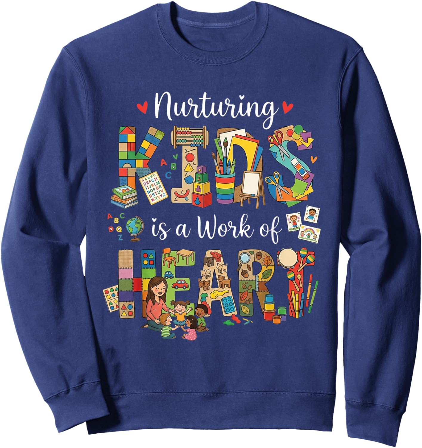 Lunch Lady Nurturing Kids Work of Heart Funny Teacher Sweatshirt - Sweatshirt | Navy