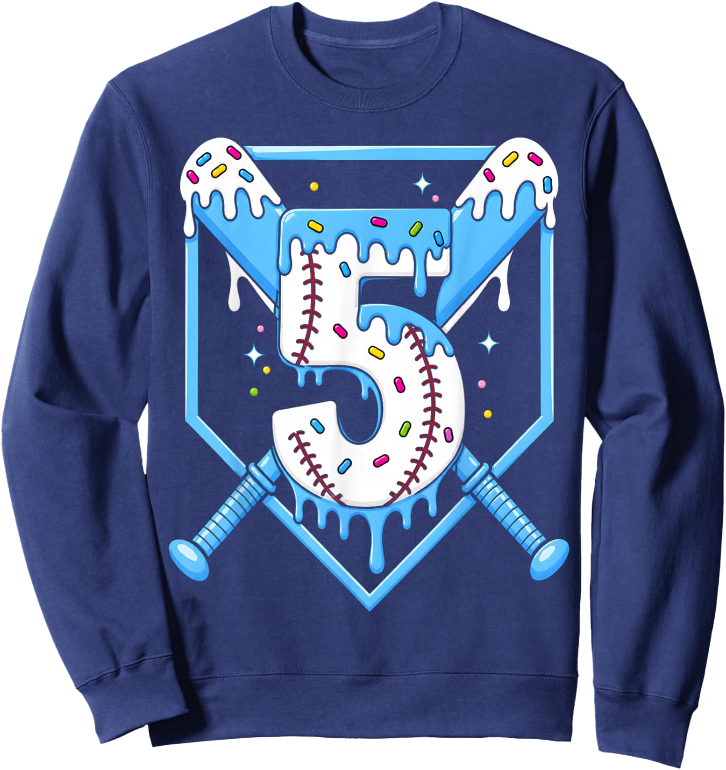 5th Birthday Boy Baseball Ice Cream Drip 5 Year Old Party Sweatshirt - Sweatshirt | Navy