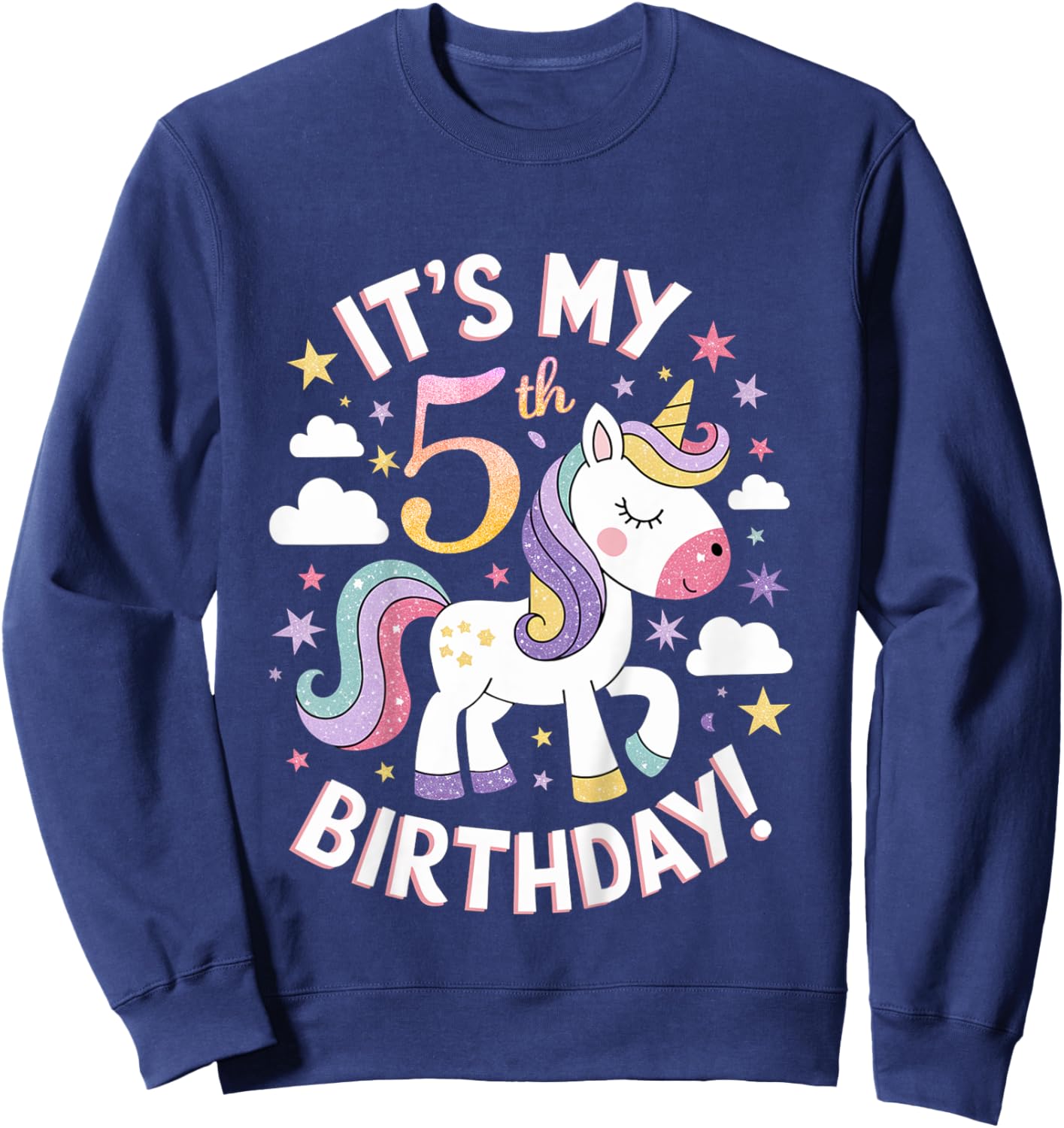 Kids It's My 5th Birthday Unicorn 5 Years Old Girl Birthday Party Sweatshirt - Sweatshirt | Navy