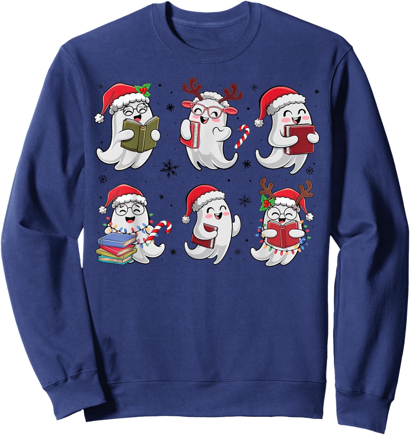 Funny Ghost Book Reading Christmas Books Lover Teacher Kids Sweatshirt - Sweatshirt | Navy