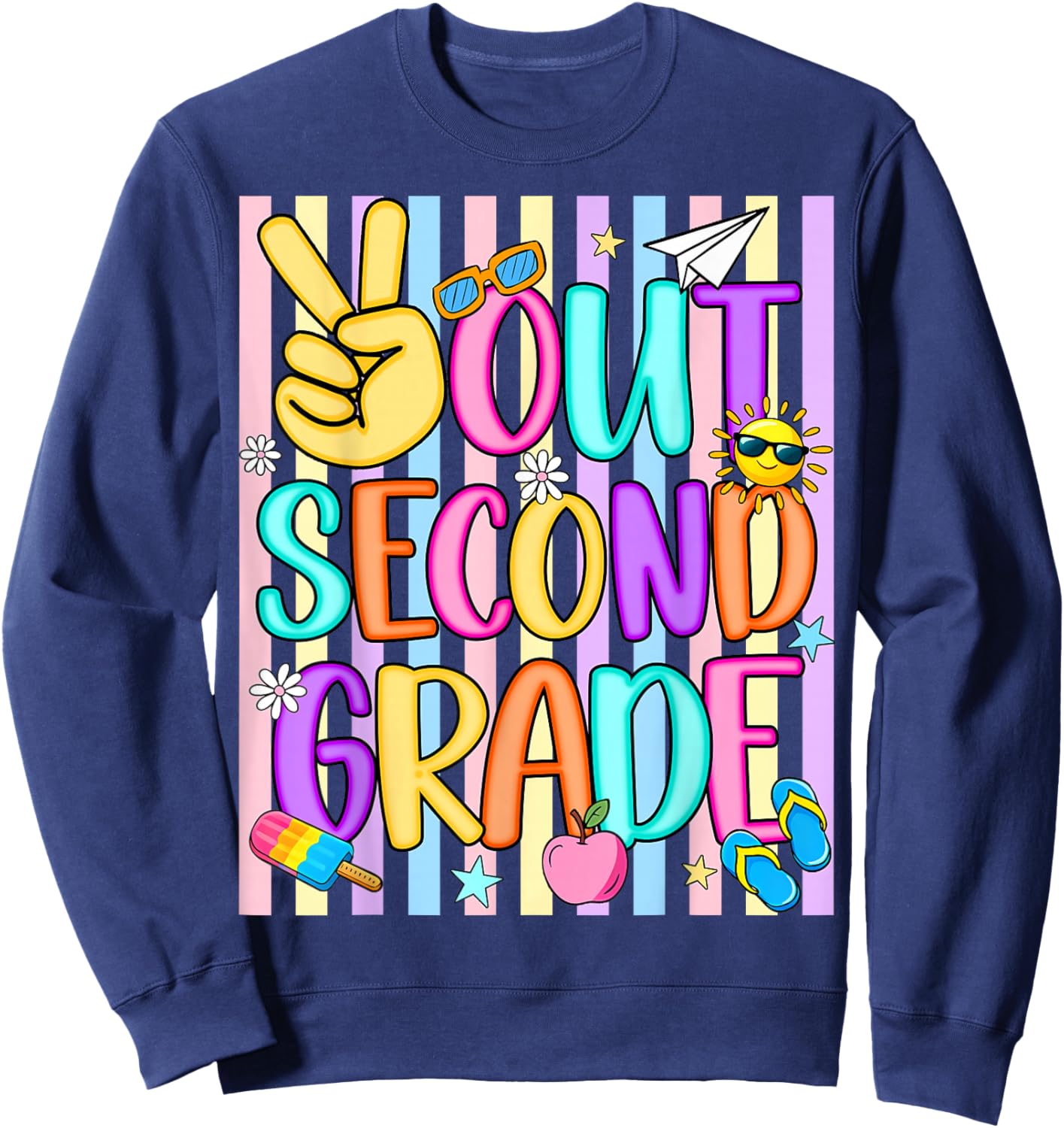 Peace Out 2nd Grade Kids Boy Girl Summer Last Day of School Sweatshirt - Sweatshirt | Navy