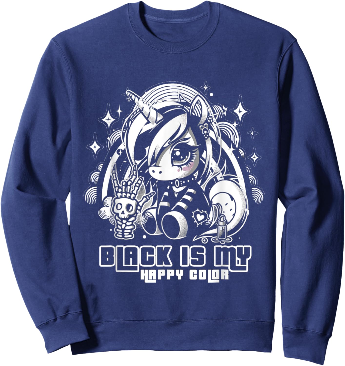 Black Is My Happy Color Goth Girl Emo Gothic Unicorn Sweatshirt - Sweatshirt | Navy
