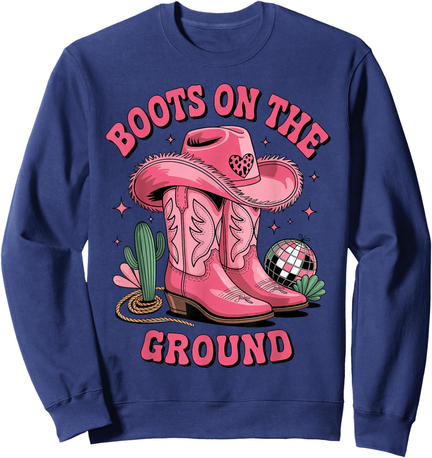 Pink Cowgirl Boots on Ground Retro Western Country Style Sweatshirt - Sweatshirt | Navy