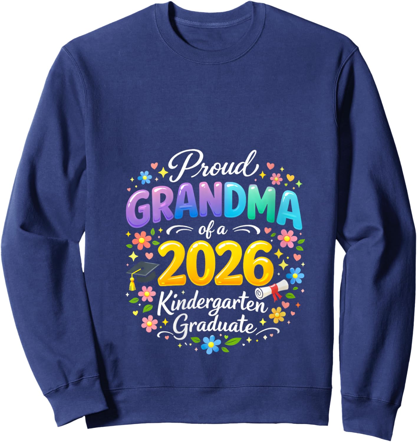 Women's Proud Grandma of a 2026 Kindergarten Graduate Mothers Day V-Neck Sweatshirt - Sweatshirt | Navy