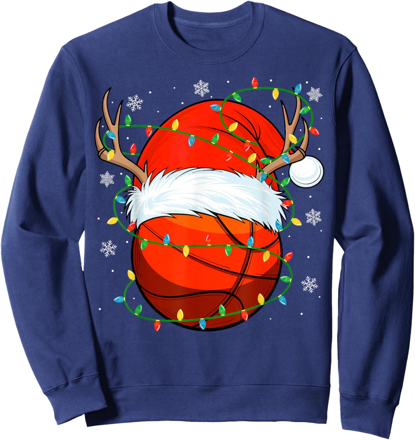 Santa Basketball Ball Xmas Lights Christmas Basketball Sweatshirt - Sweatshirt | Navy