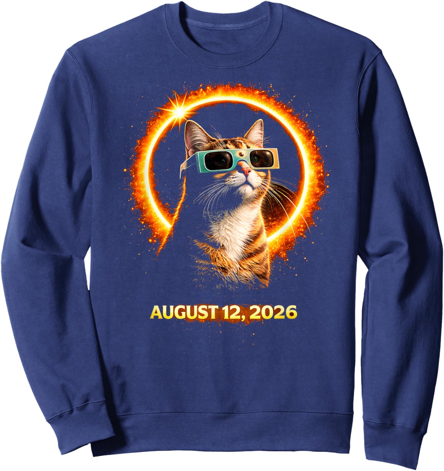 Sonnenfinsternis Katze 12. August 2026 Design Sweatshirt - Sweatshirt | Navy