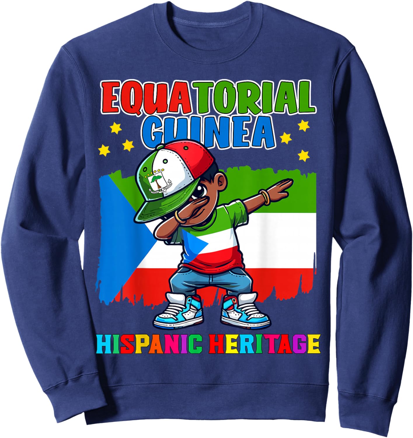 Equatorial Guinea Dabbing Kid Hispanic Heritage Celebration Sweatshirt - Sweatshirt | Navy