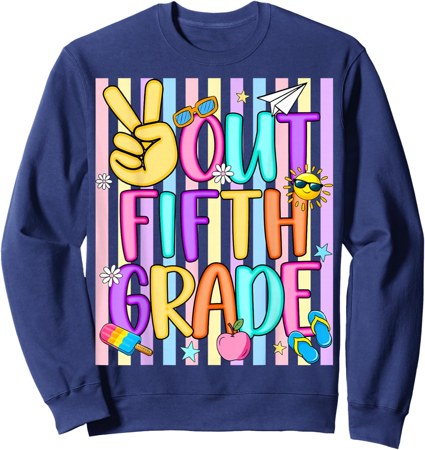 Peace Out 5th Grade Kids Boy Girl Striped Last Day of School Sweatshirt - Sweatshirt | Navy