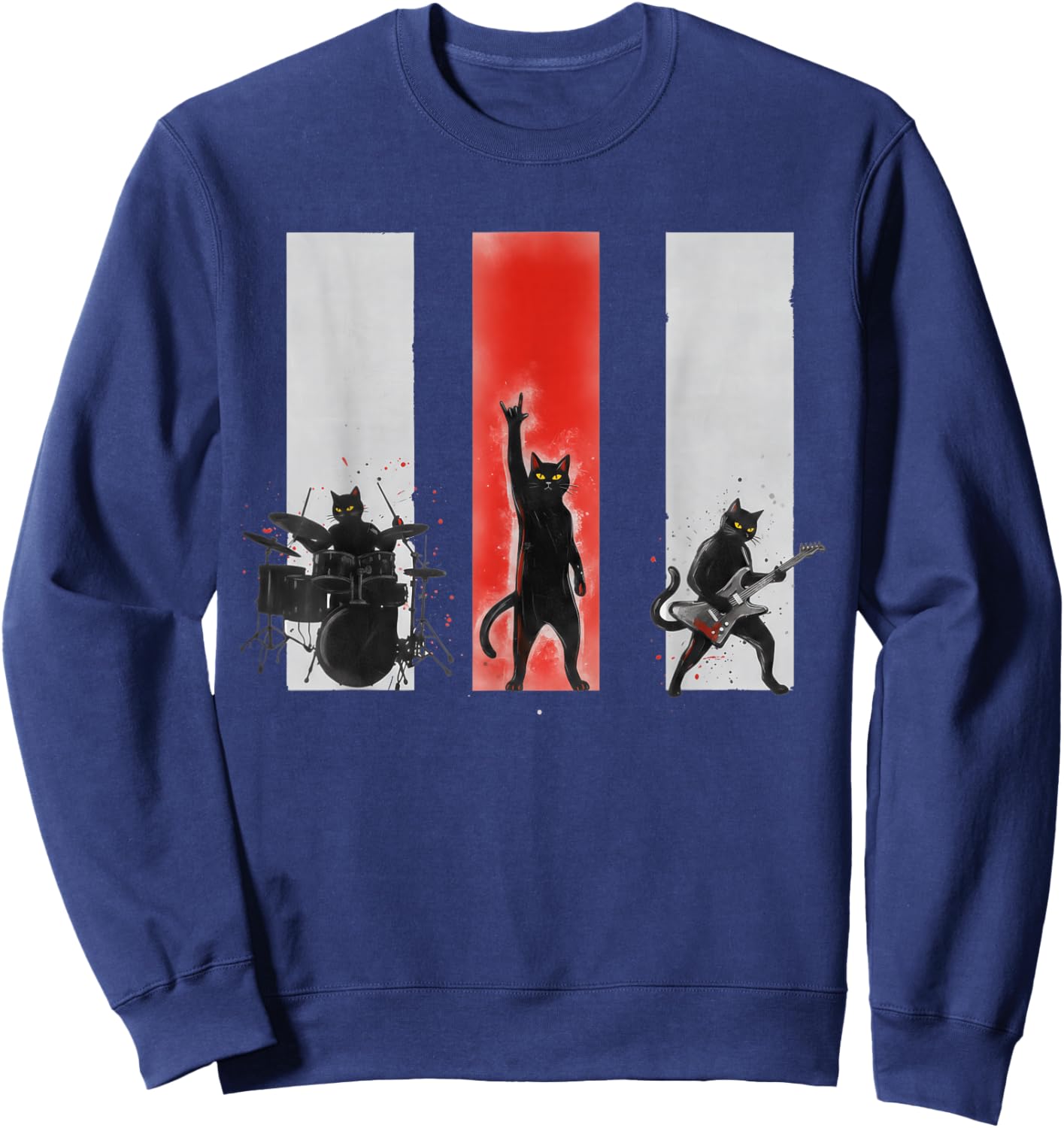 Punk Rock Band Funny Cats Rock and Roll Music Lover Humor Sweatshirt - Sweatshirt | Navy