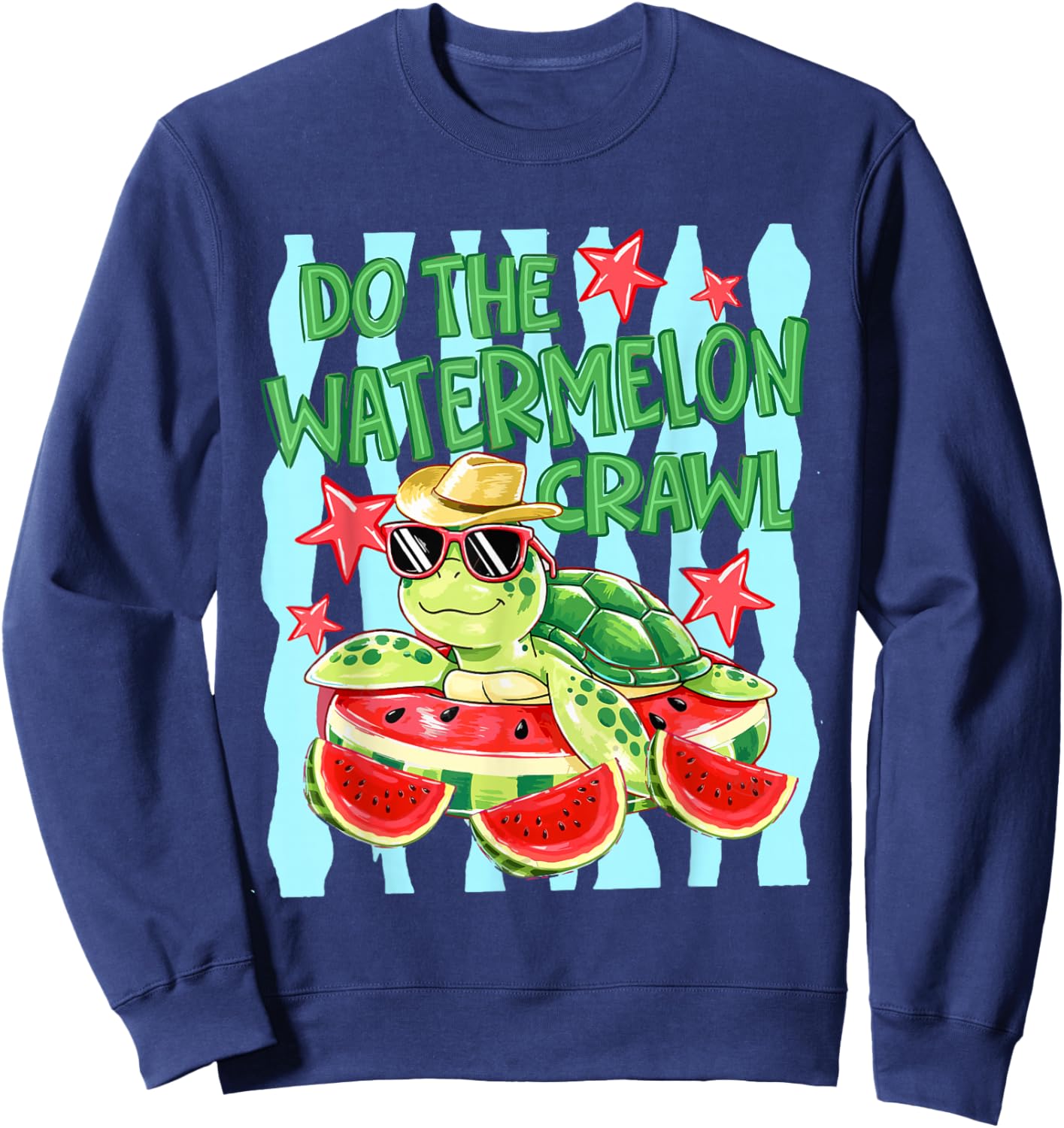 Striped Do The Watermelon Crawl Funny Turtle Summer Vacation Sweatshirt - Sweatshirt | Navy