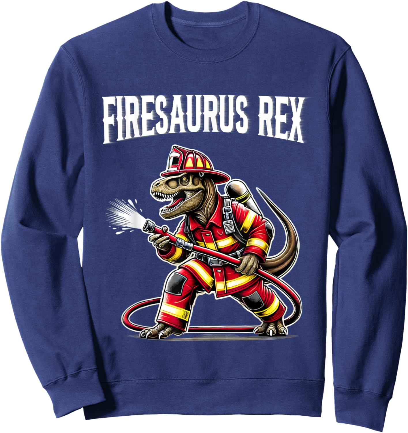 Firefighter T Rex Dinosaur Shirt Firesaurus Fireman Kids Boy Sweatshirt - Sweatshirt | Navy