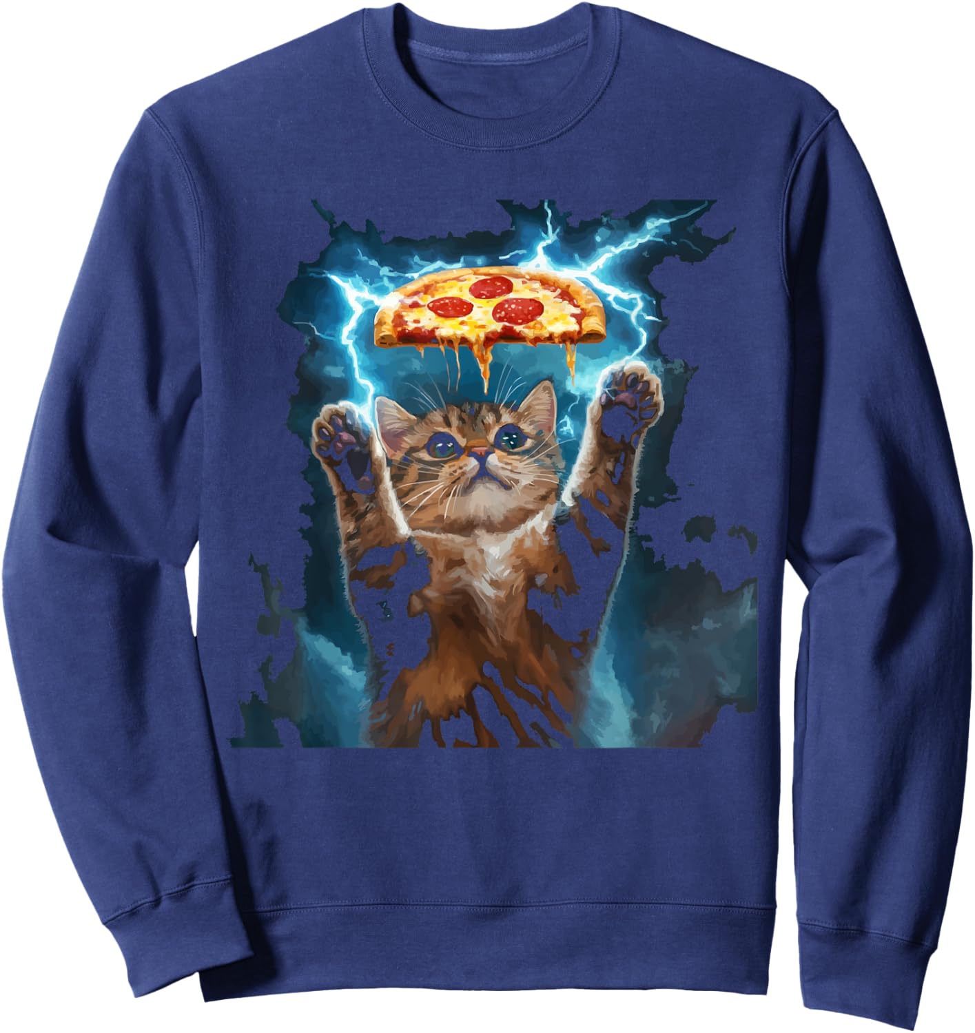Pizza Cat Kitty Meow Animal Pet Pizzeria Italian Food Women Kids Sweatshirt - Sweatshirt | Navy
