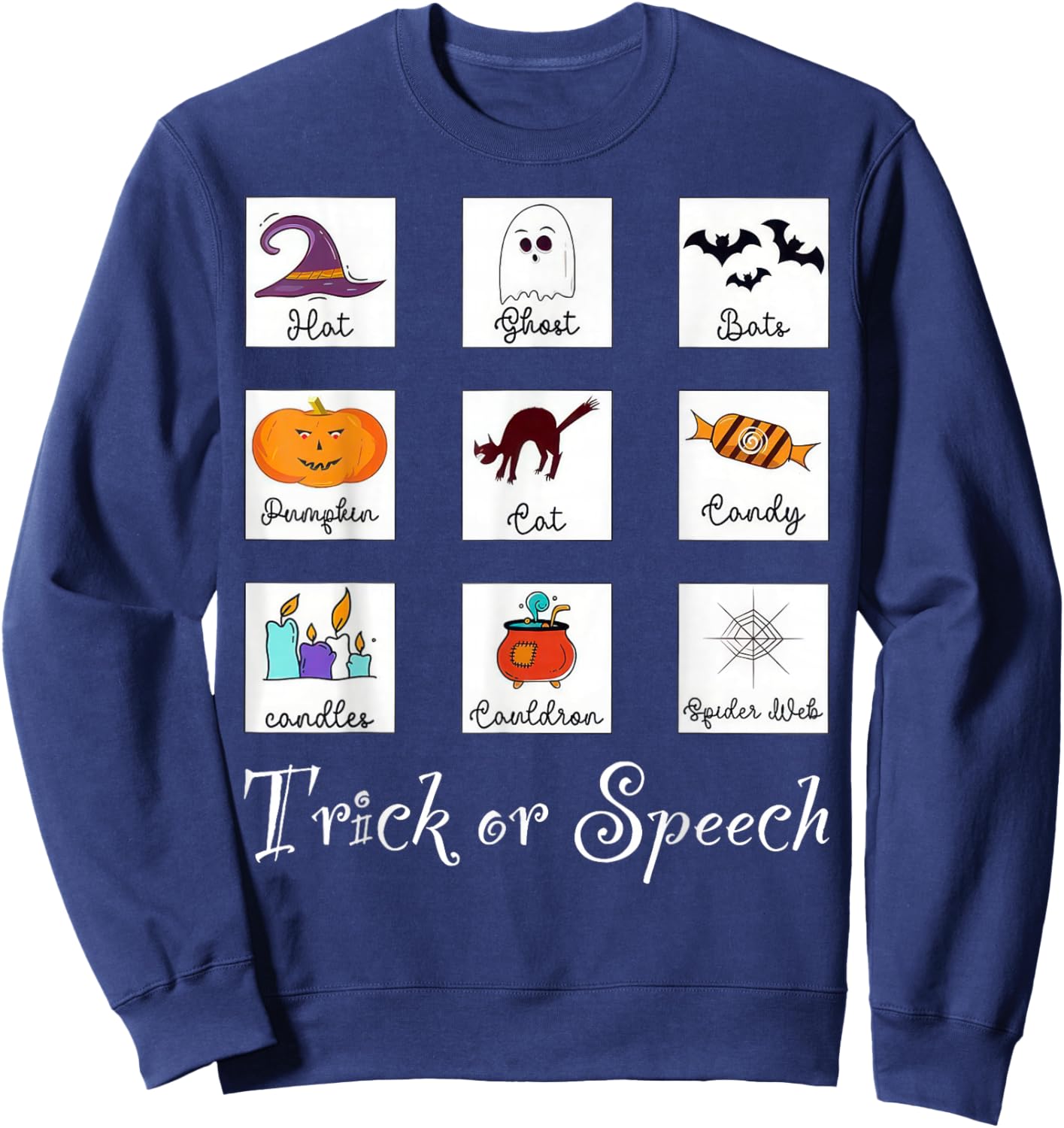Trick or Speech Retro SLP Halloween Speech Therapy Halloween Sweatshirt - Sweatshirt | Navy