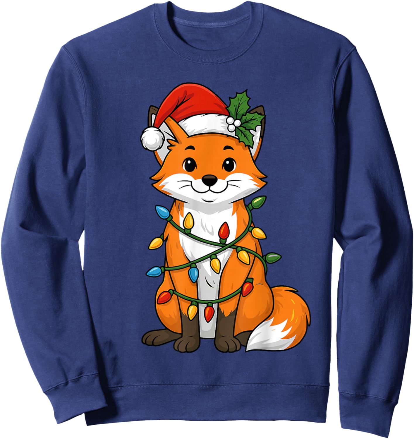 Fox Christmas Tree Lights Pajamas Girls Boys Xmas Sweatshirt - Sweatshirt | Navy