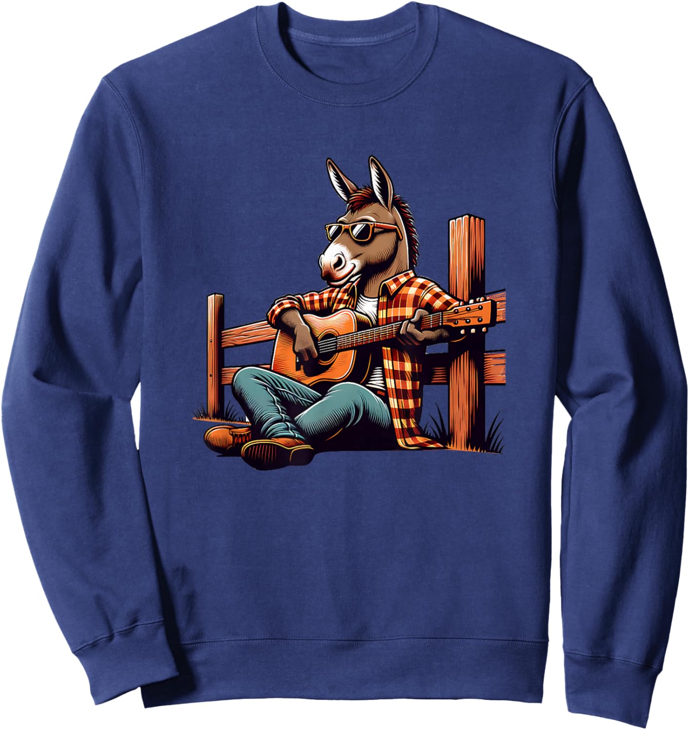 Cool Donkey Playing Guitar Country Music Sunglasses Sweatshirt - Sweatshirt | Navy
