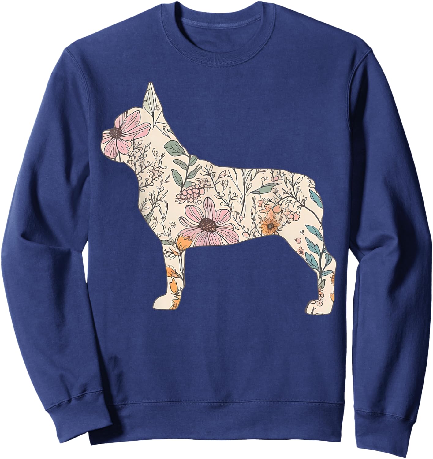 Floral French Dog Silhouette Dog Pet French Bulldog Flower Women Sweatshirt - Sweatshirt | Navy