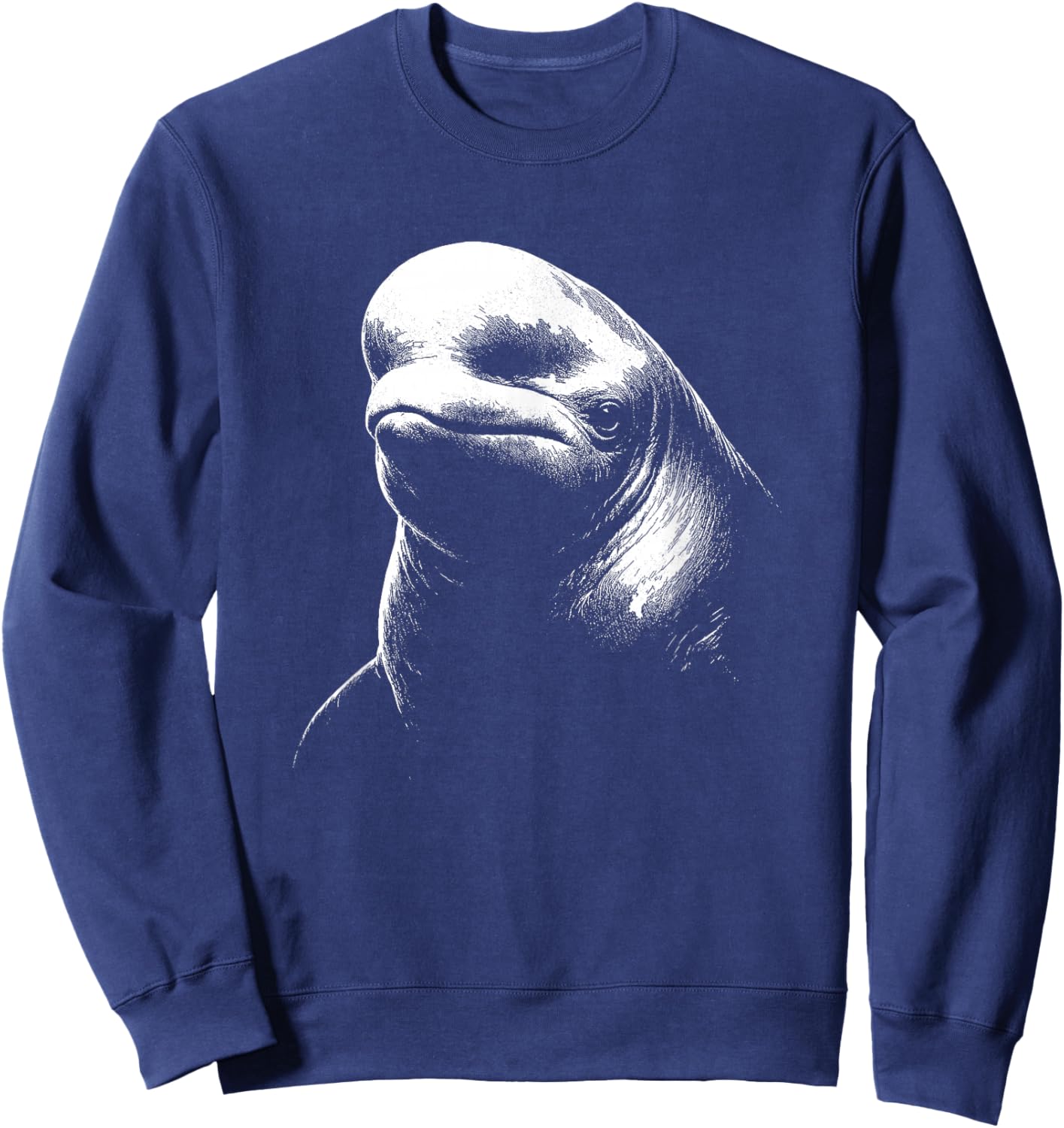 Beluga Whale Portrait Black and White Animal Lover Sweatshirt - Sweatshirt | Navy