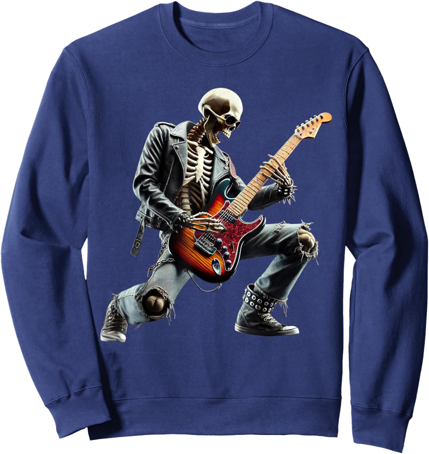 Skeleton Playing Guitar Rock Star Ghost Solo Guitar Sweatshirt - Sweatshirt | Navy