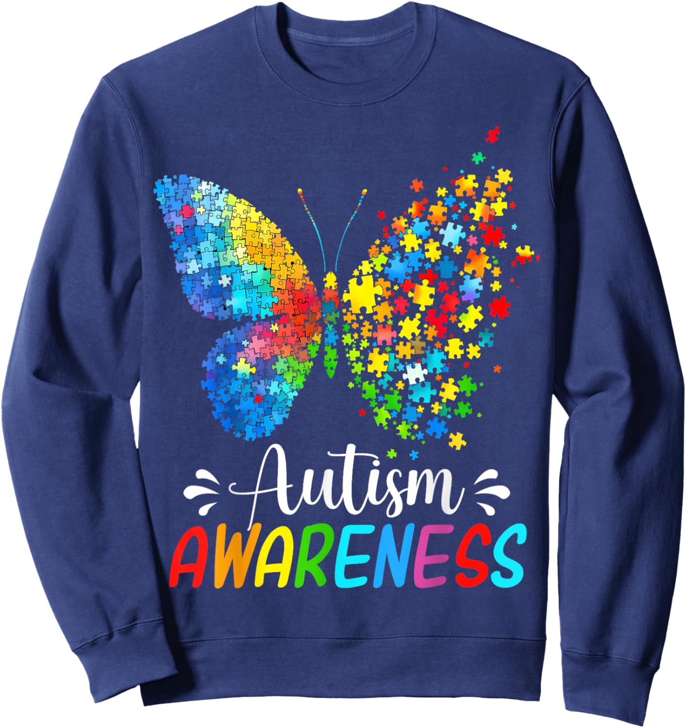 Autism Awareness Butterfly Cute Colorful Rainbow Women Girls Sweatshirt - Sweatshirt | Navy
