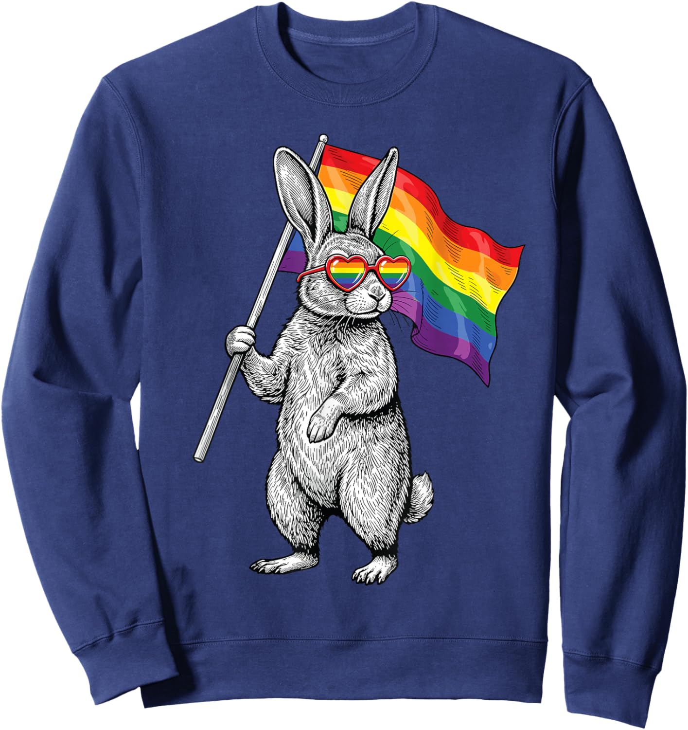 LGBTQ Pride Month Bunny Rainbow Gay Flag LGBT Ally Rabbit Sweatshirt - Sweatshirt | Navy