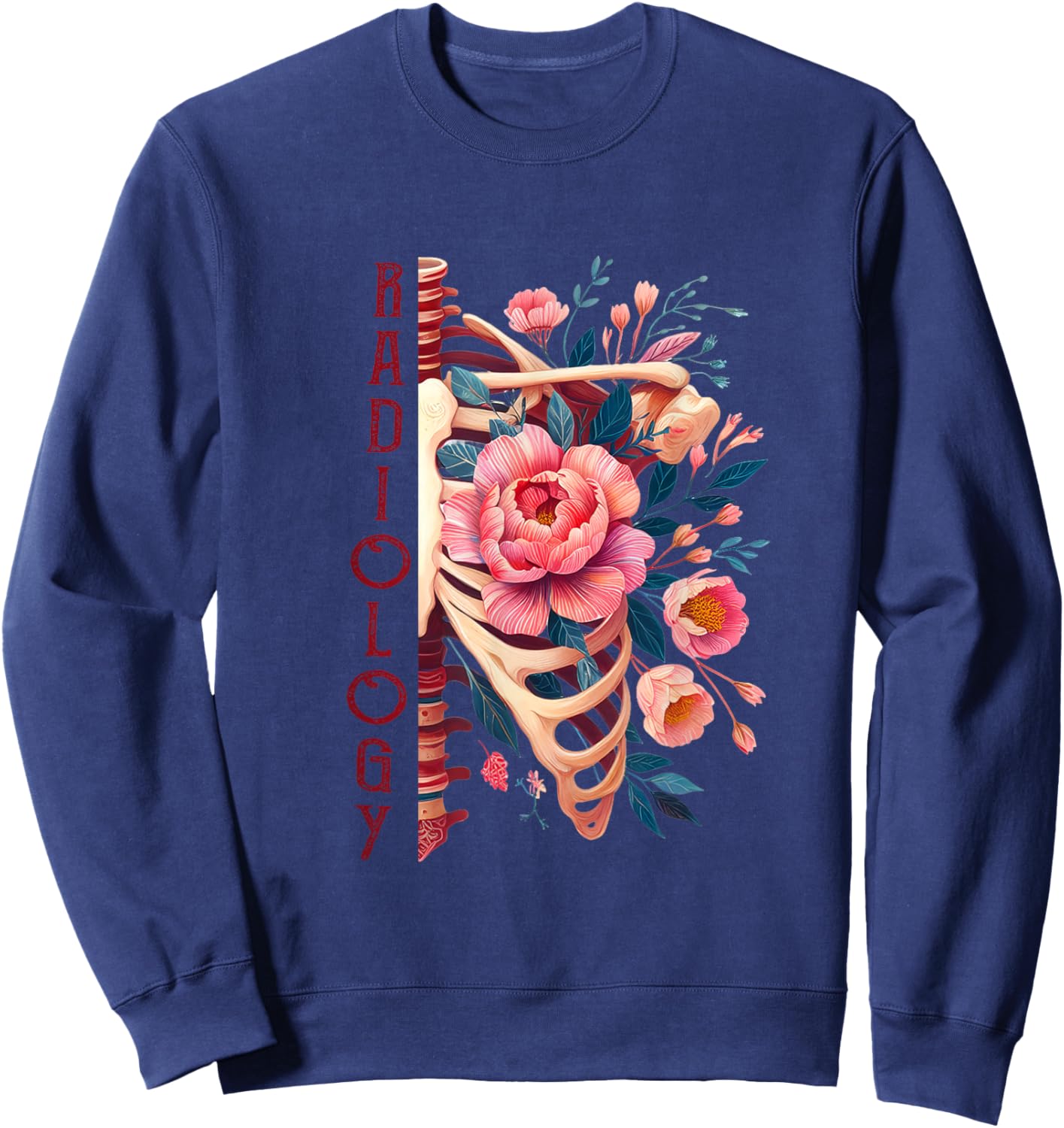 Floral Rib Cage Radiology Skeleton X-Ray Tech Radiologist Sweatshirt - Sweatshirt | Navy