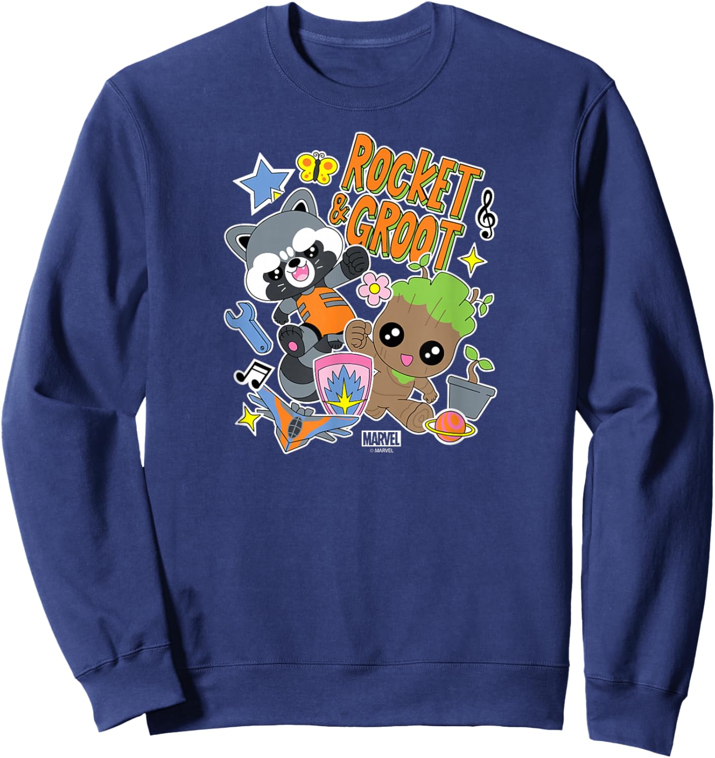 Guardians of The Galaxy - Groot and Rocket Stickers Sweatshirt - Sweatshirt | Navy