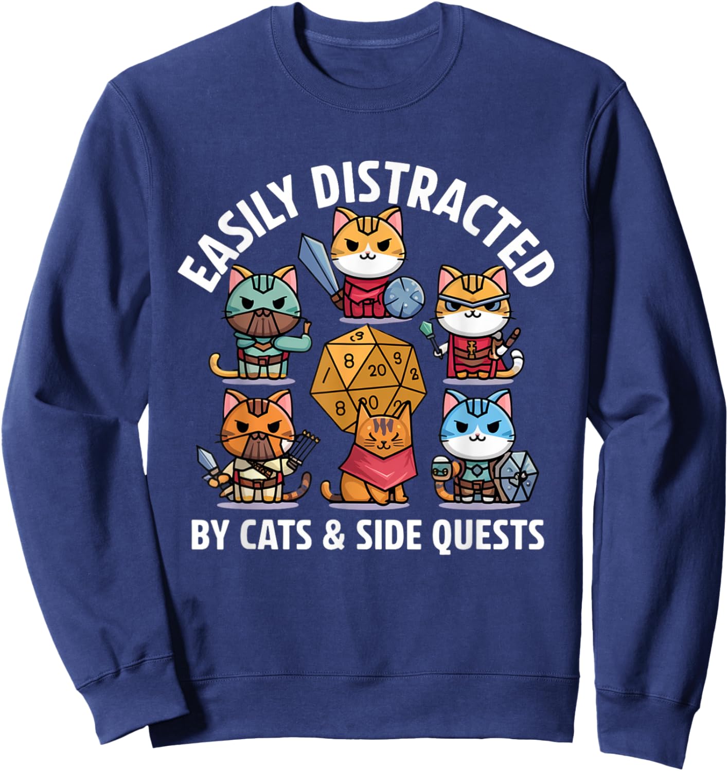Easily Distracted By Cats and Side Quests Sweatshirt - Sweatshirt | Navy