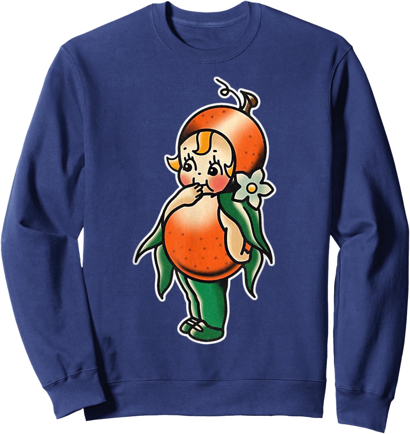 Urban Empyre Kewpie Baby Orange Fruit Traditional Tattoo Flash , Small, Black Sweatshirt - Sweatshirt | Navy