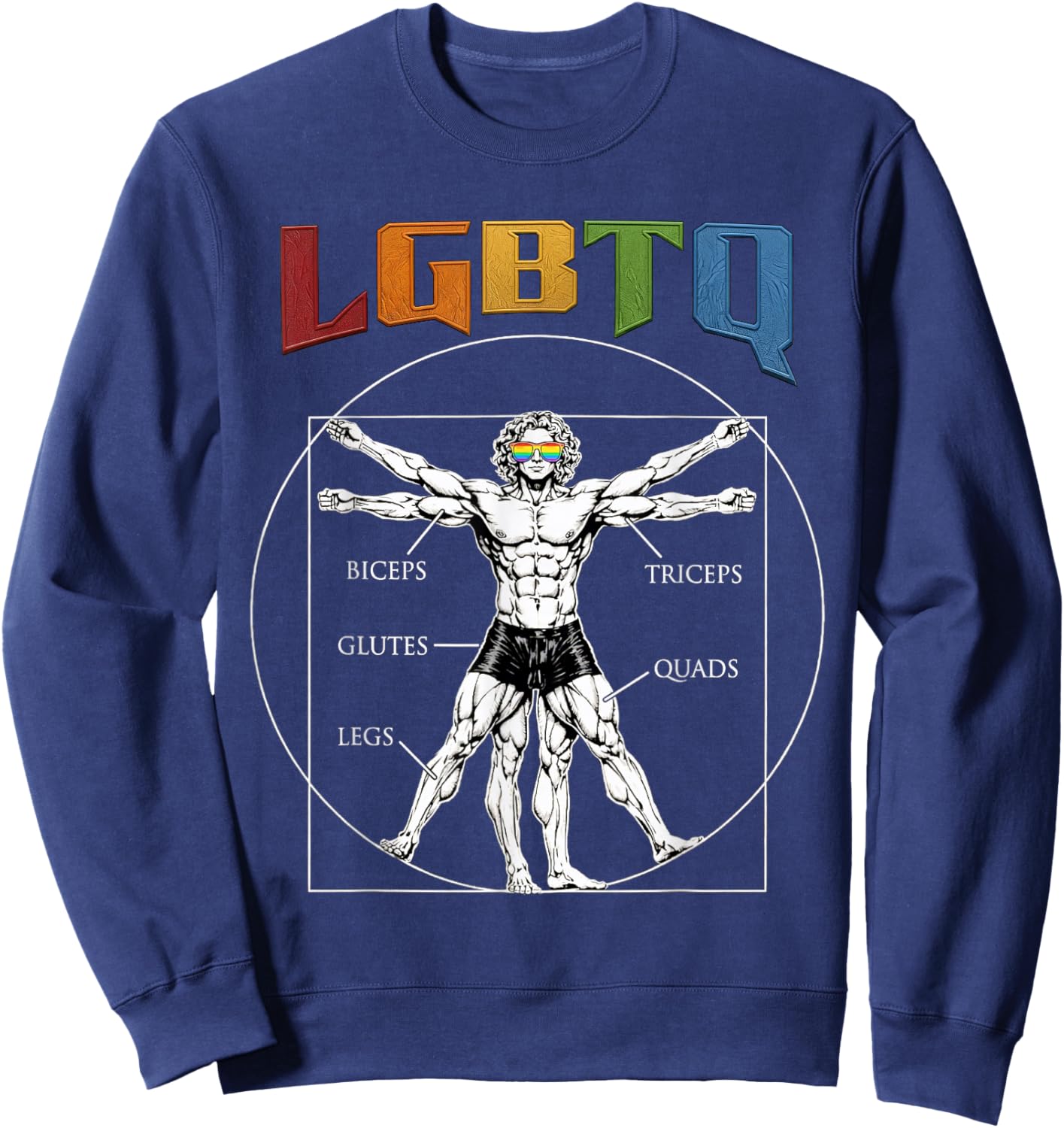 LGBTQ Legs Glutes Biceps Triceps Quads Vitruvian Gym Anatomy Sweatshirt - Sweatshirt | Navy