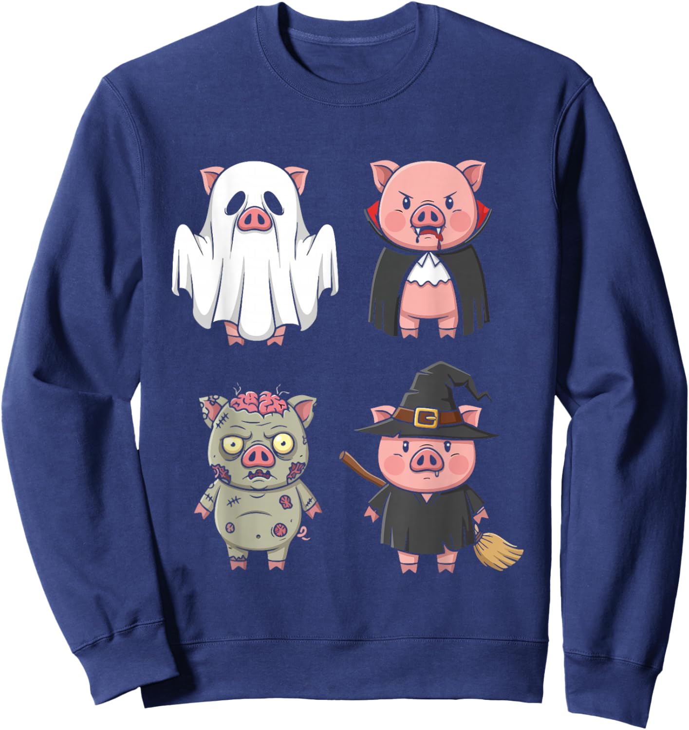 Pig Spooky Witch Boo Zombie Cute Pig Halloween Boys & Girls Sweatshirt - Sweatshirt | Navy