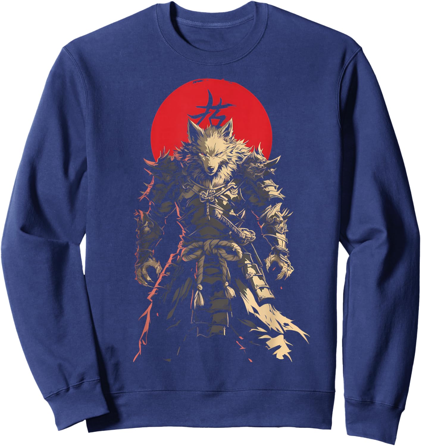 Japanese Samurai Wolf Kanji Samurai Warrior Wolf Sweatshirt - Sweatshirt | Navy