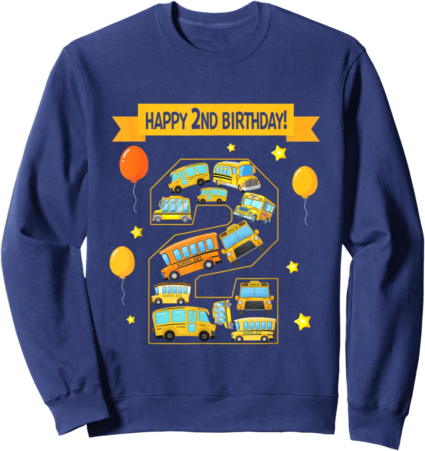 2 Year Old Birthday School Bus Lover Happy 2nd Birthday Sweatshirt - Sweatshirt | Navy