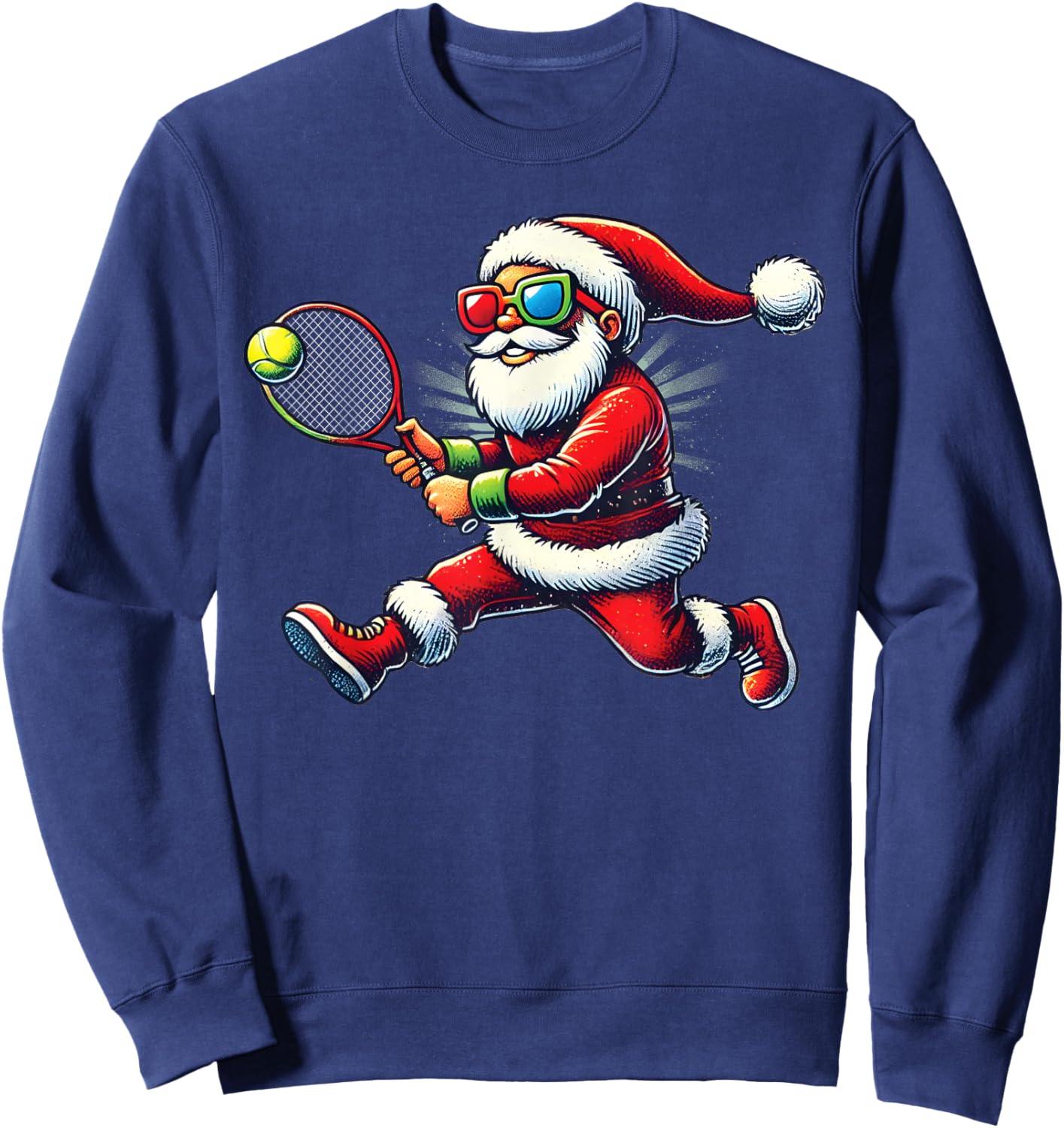 Santa Claus Playing Tennis Game Tennis Racket Christmas Sweatshirt - Sweatshirt | Navy