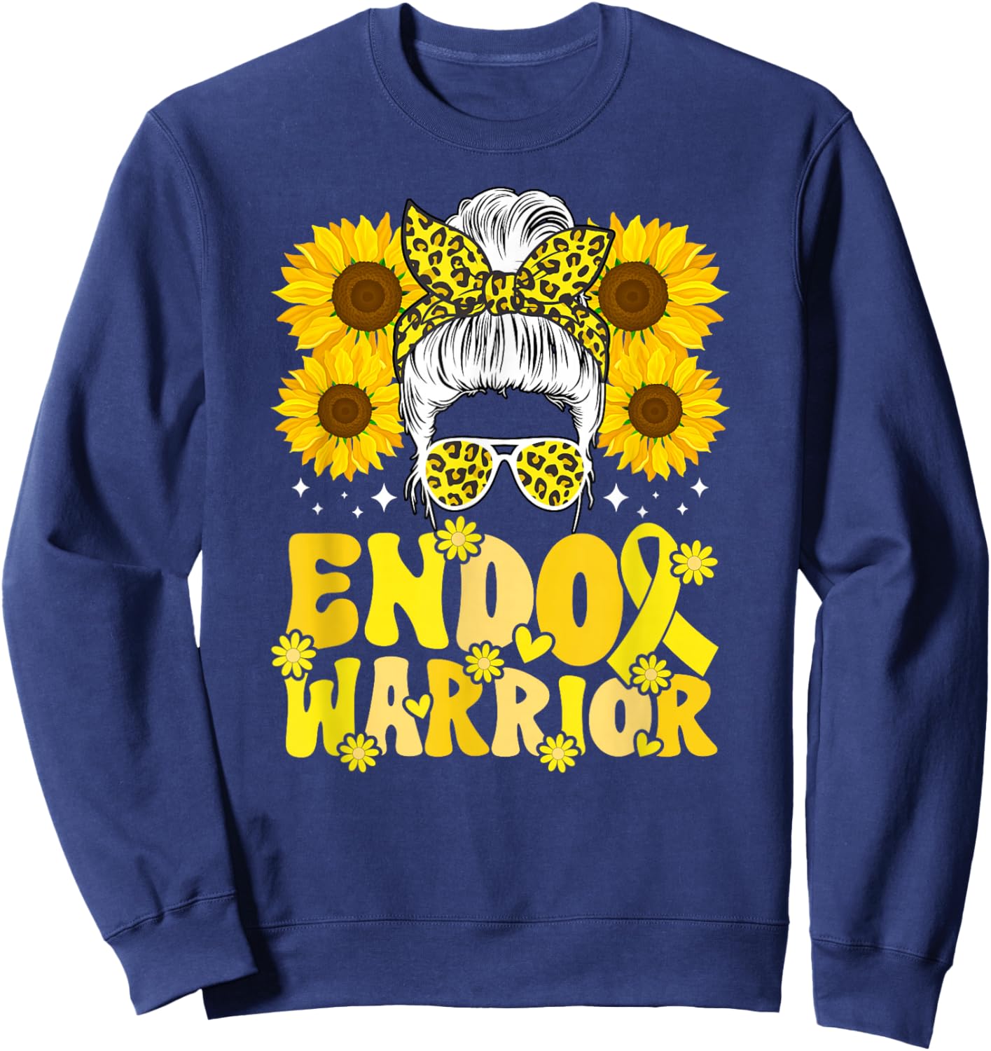 Endo Warrior Messy Bun Endometriosis Awareness Month Sweatshirt - Sweatshirt | Navy