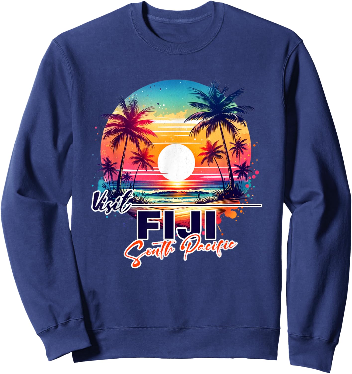 Fiji Sunset Beach Palm Tree Trip Souvenir Sweatshirt - Sweatshirt | Navy