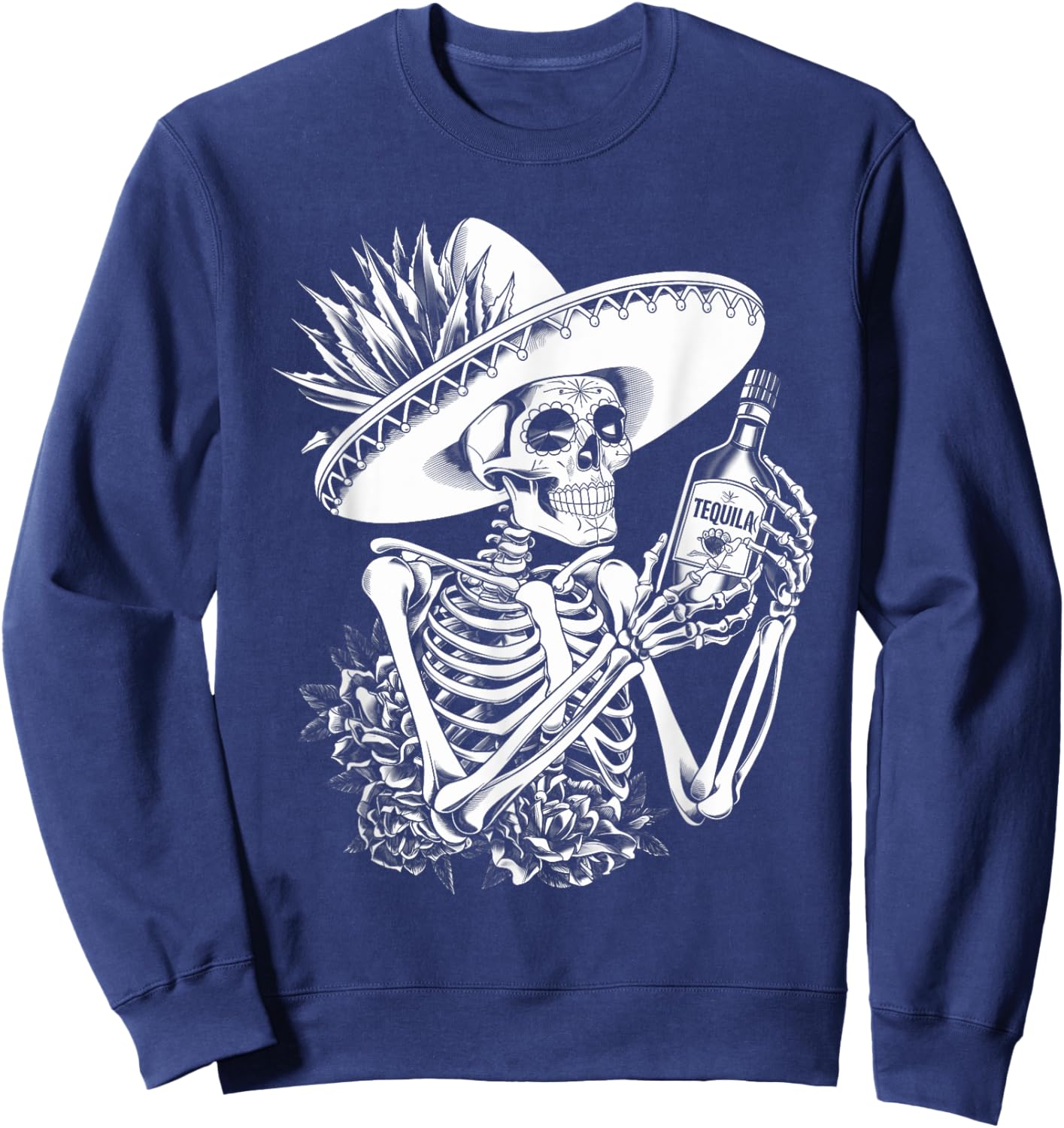 Mexico Vintage Skeleton Tequila Dia De Los Muertos Mexican Sweatshirt - Sweatshirt | Navy