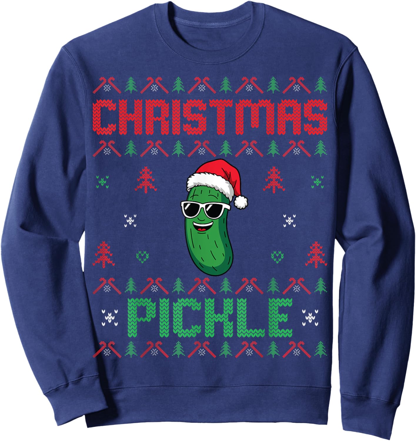 Pickle Wearing Santa Hat Xmas Party - Ugly Christmas Pickle Sweatshirt - Sweatshirt | Navy