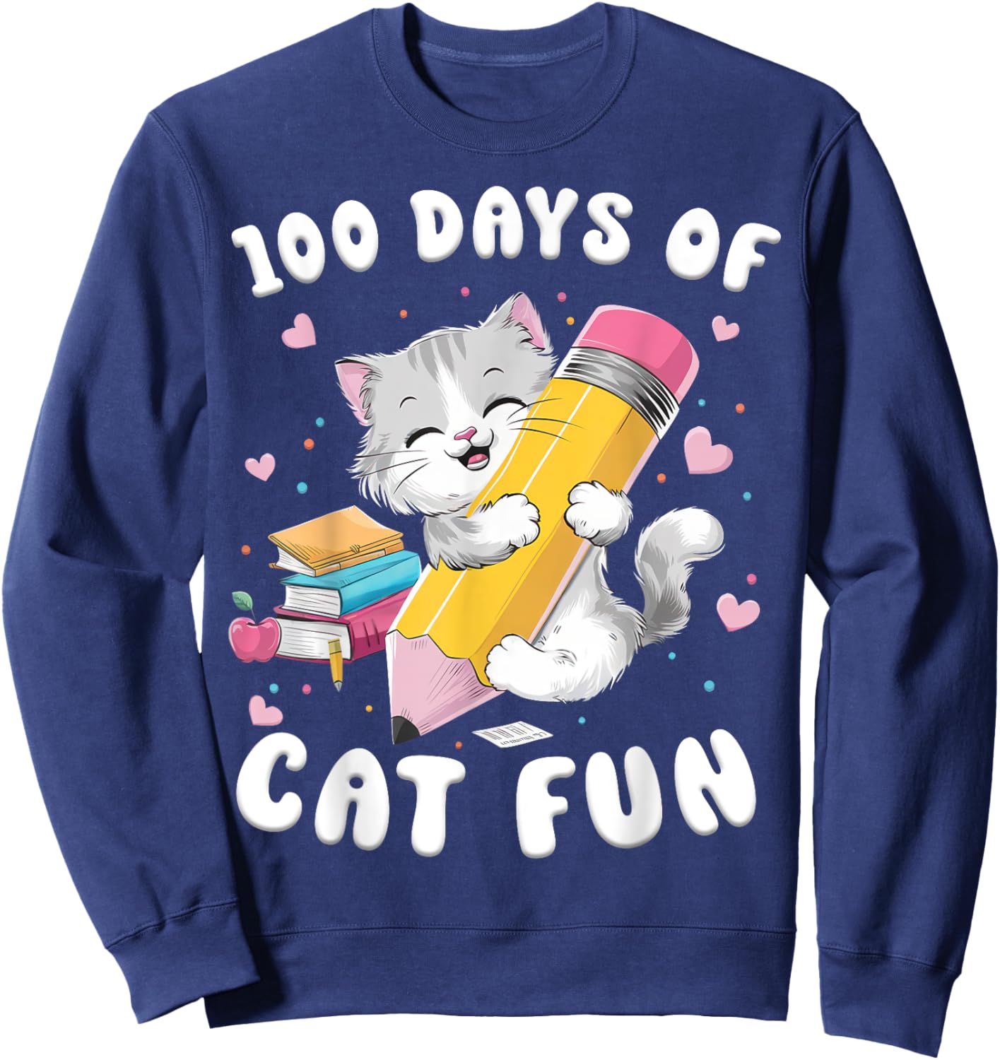 Cats 100th Day of School Teacher 100 days Cat Kitty Sweatshirt - Sweatshirt | Navy