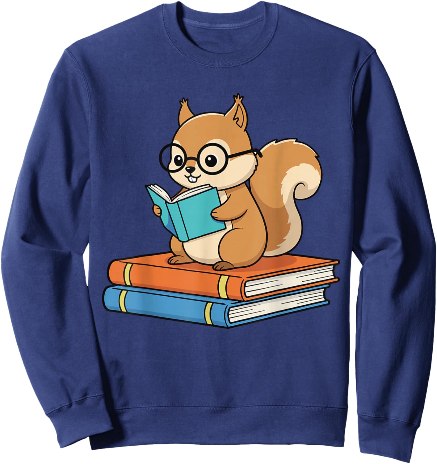 Squirrel Reading Book Glasses Funny Bookworm Librarian Sweatshirt - Sweatshirt | Navy