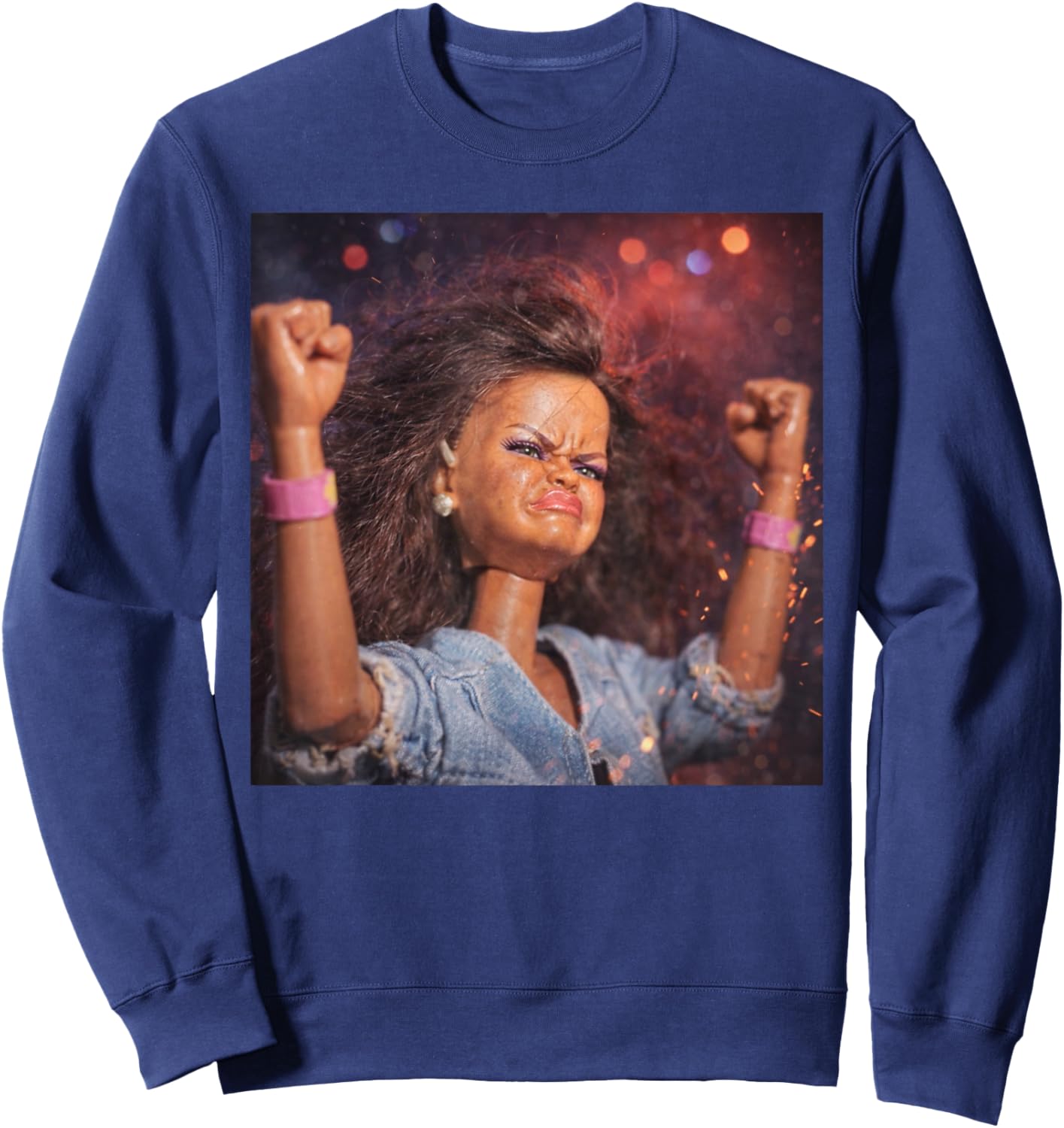 Funny Party Doll Meme Doll Face Meme Reaction Gen Z Brainrot Sweatshirt - Sweatshirt | Navy