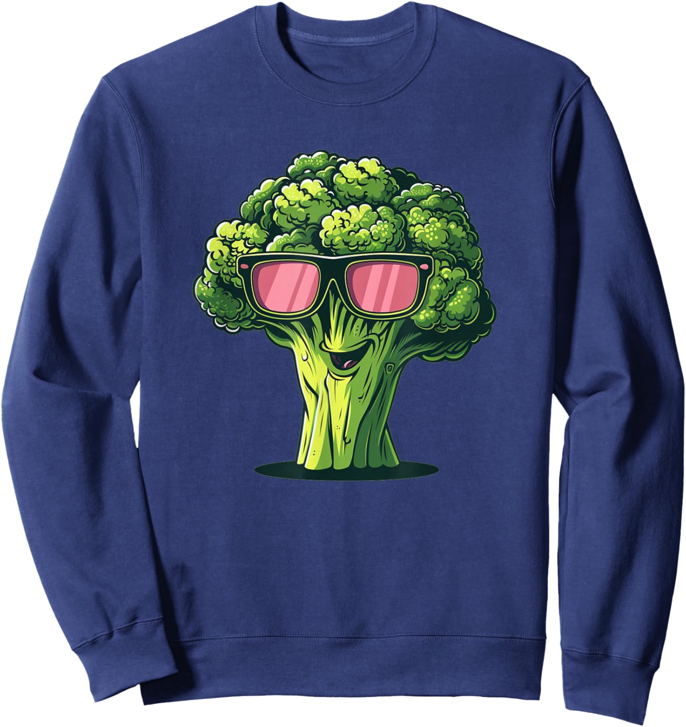 Funny Broccoli Face with Sunglasses Costume Sweatshirt - Sweatshirt | Navy