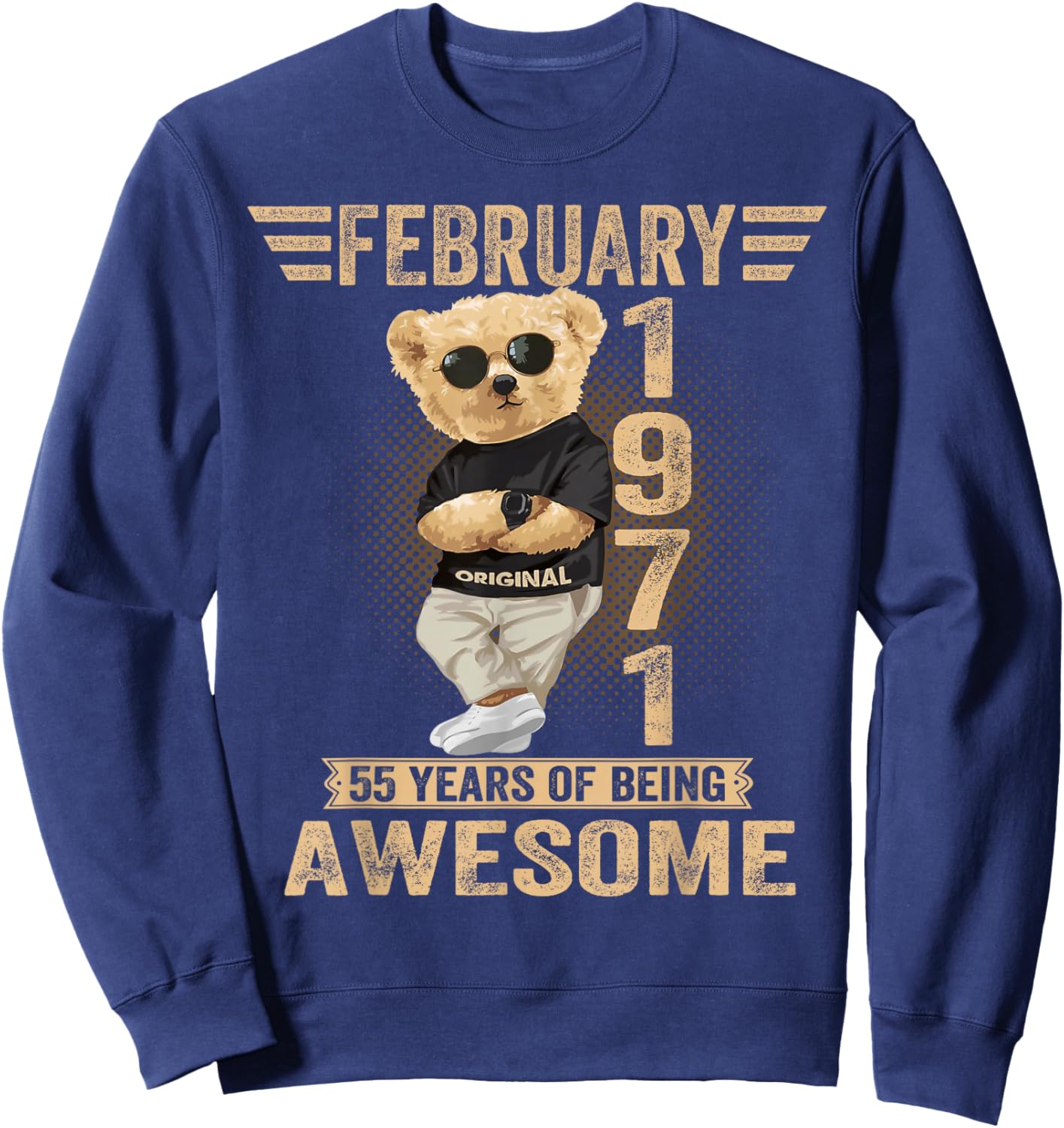 February 55th Birthday Men Women 1971 Great Teddy Bear Sweatshirt - Sweatshirt | Navy