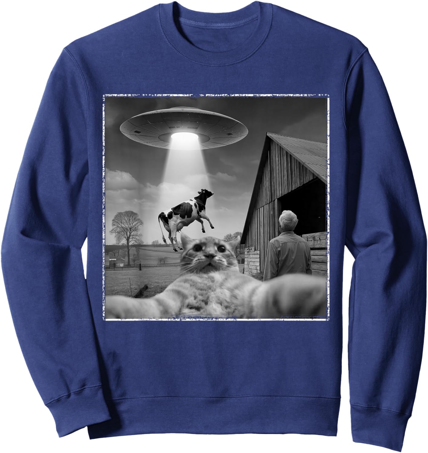 Cat Men Women Conspiracy Theory Funny Fun Sweatshirt - Sweatshirt | Navy
