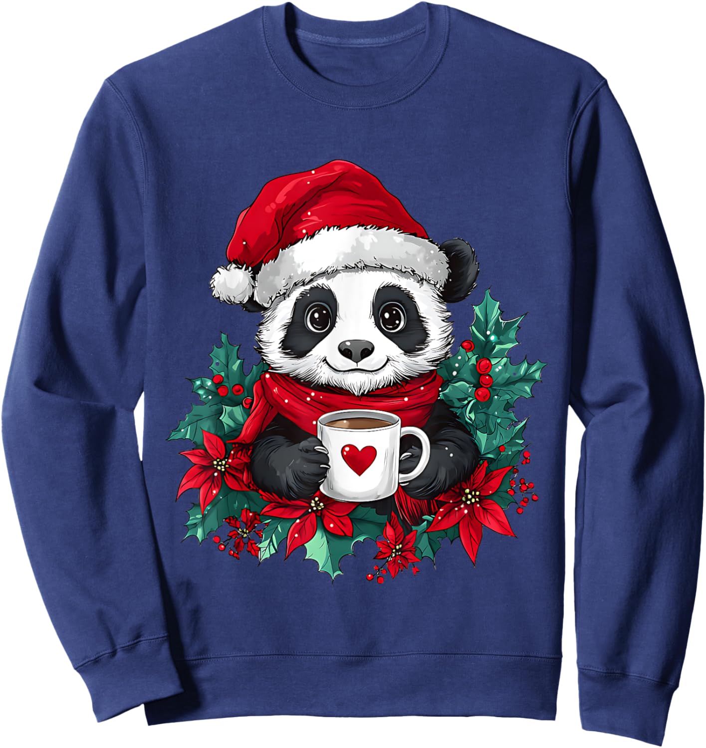 Christmas Panda Santa Coffee Girls Boys Kids Christmas Panda Sweatshirt - Sweatshirt | Navy