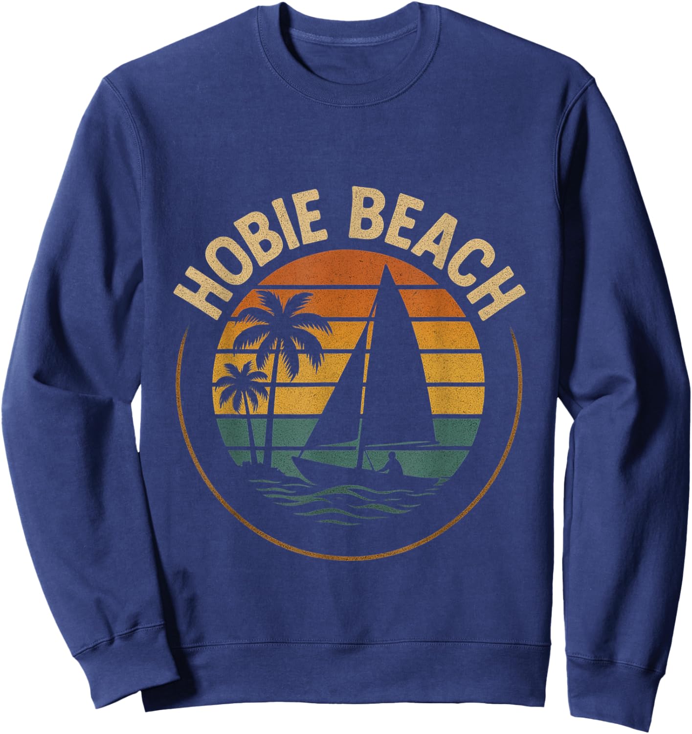 Vintage Hobie Beach Palm Trees and Sailboat Ocean Sunset Sweatshirt - Sweatshirt | Navy