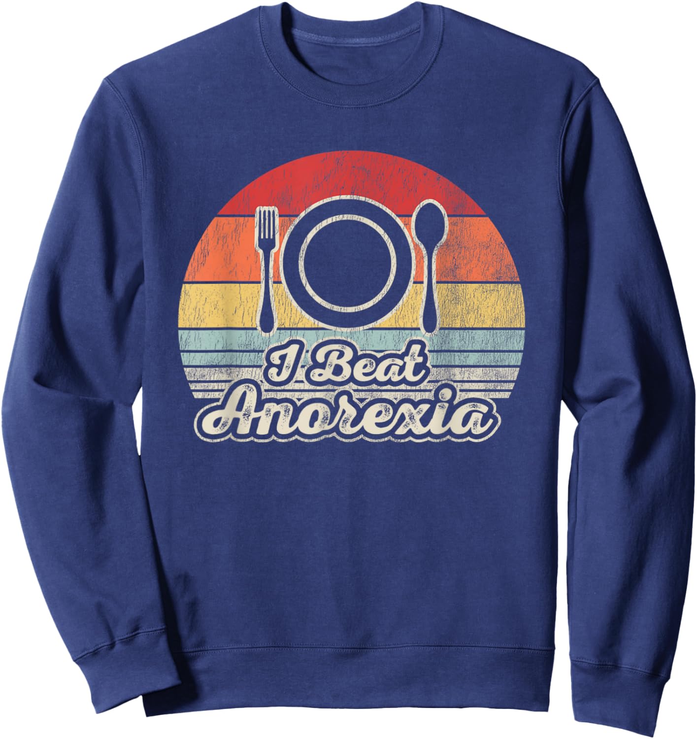 I Beat Anorexia Retro Humor Fork Spoon Sweatshirt - Sweatshirt | Navy