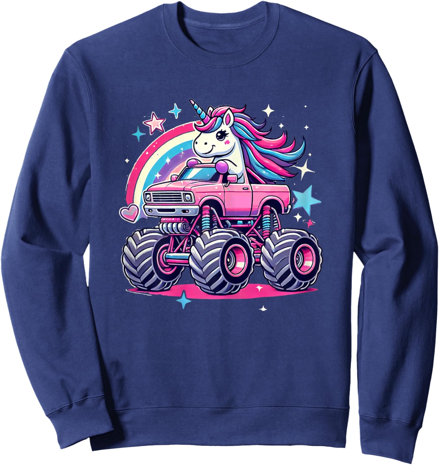 Funny Cute Unicorn Riding A Pink Monster Truck Girls women Sweatshirt - Sweatshirt | Navy