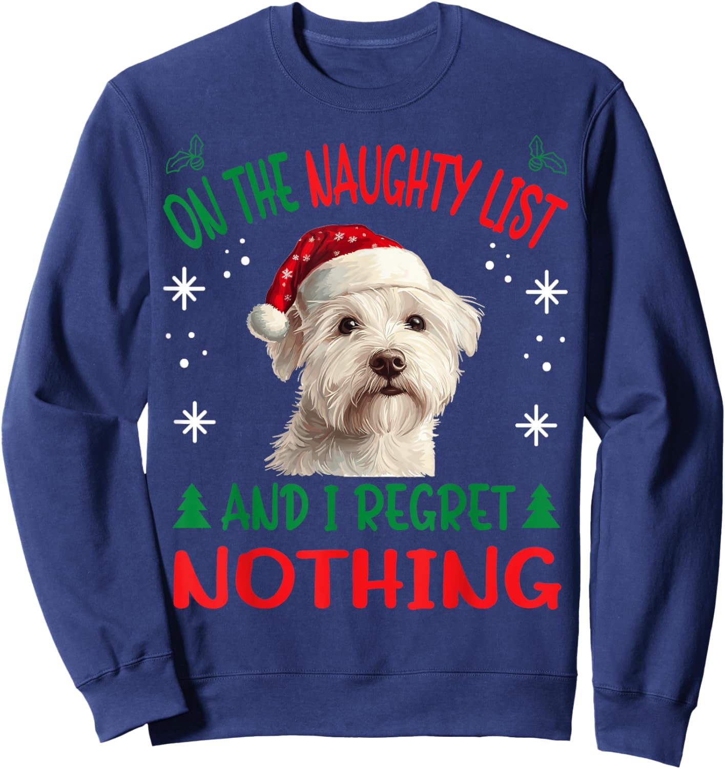 Cute West Highland White Terrier Dog Christmas On The Sweatshirt - Sweatshirt | Navy